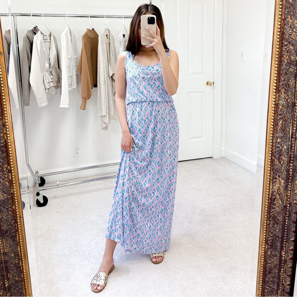 Lilly Pulitzer Tria Maxi Dress XS 100% Cotton Seashell Print Beach Vacation